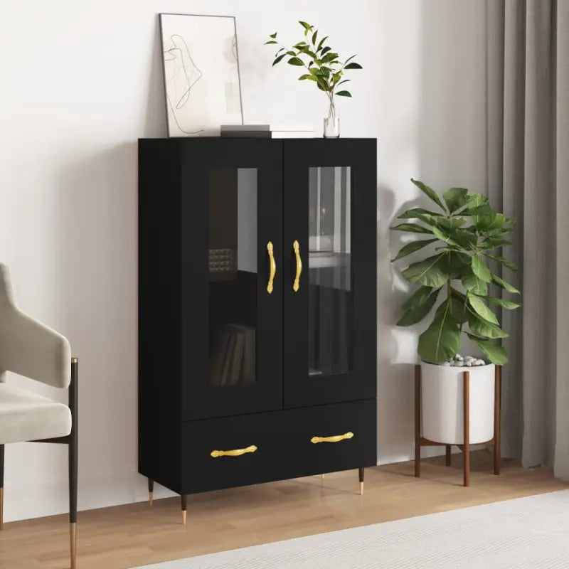 Hoge kast met metalen poten en bewerkt hout voor moderne sfeer - Zwart / 1 - Dressoirs & buffetkasten