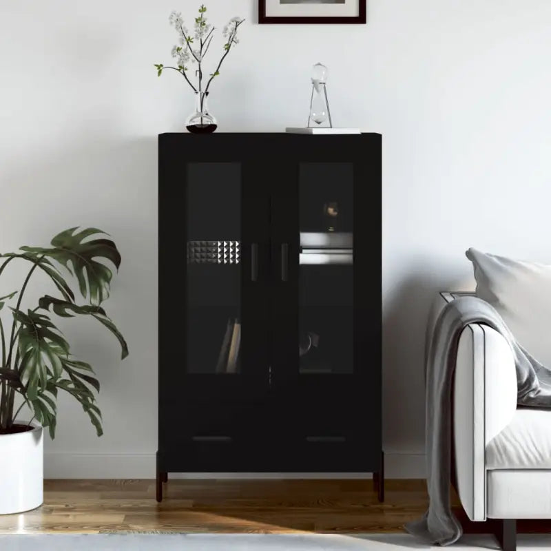 Hoge kast met metalen poten in hoogglans wit voor moderne interieurs - Zwart / 1 - Dressoirs & buffetkasten