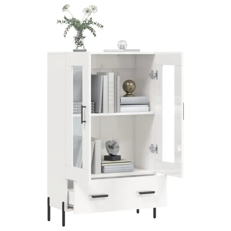Hoge kast met metalen poten in hoogglans wit voor moderne interieurs - Dressoirs & buffetkasten