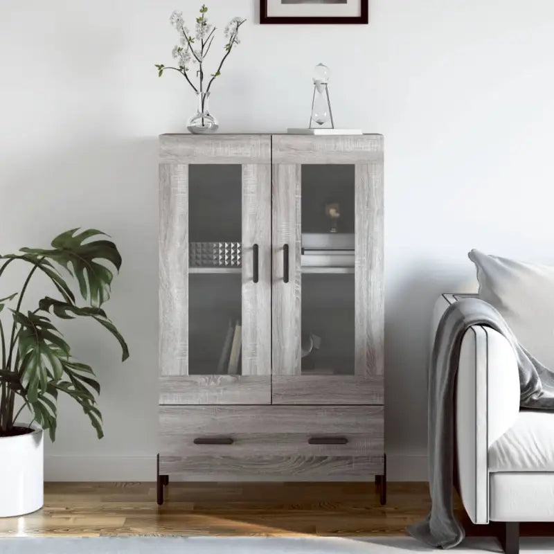 Hoge kast met metalen poten in hoogglans wit voor moderne interieurs - Grijs sonoma / 1 - Dressoirs & buffetkasten