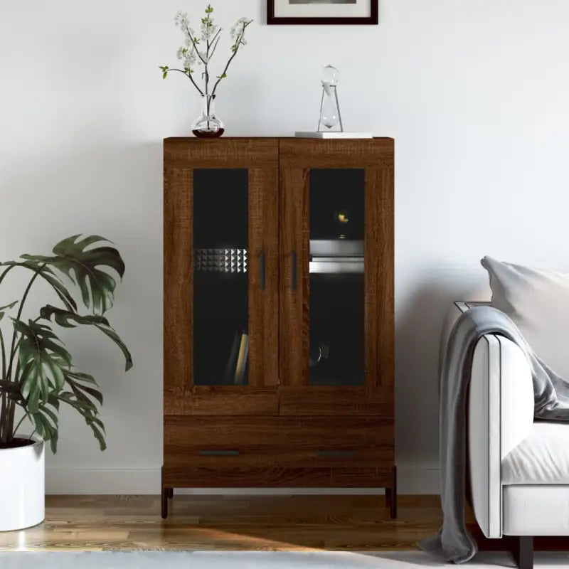 Hoge kast met metalen poten in hoogglans wit voor moderne interieurs - bruin eikenkleur / 1 - Dressoirs & buffetkasten
