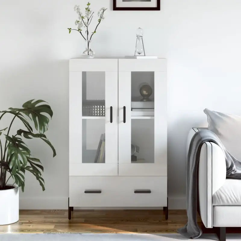 Hoge kast met metalen poten in hoogglans wit voor moderne interieurs - Hoogglans wit / 1 - Dressoirs & buffetkasten