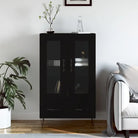 Hoge kast met metalen poten uit bewerkt hout voor moderne charme - Zwart / 1 - Dressoirs & buffetkasten