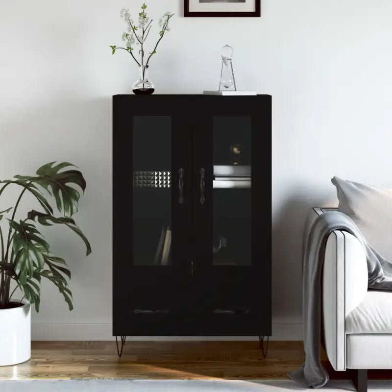 Hoge kast met metalen poten uit bewerkt hout voor moderne charme - Zwart / 1 - Dressoirs & buffetkasten