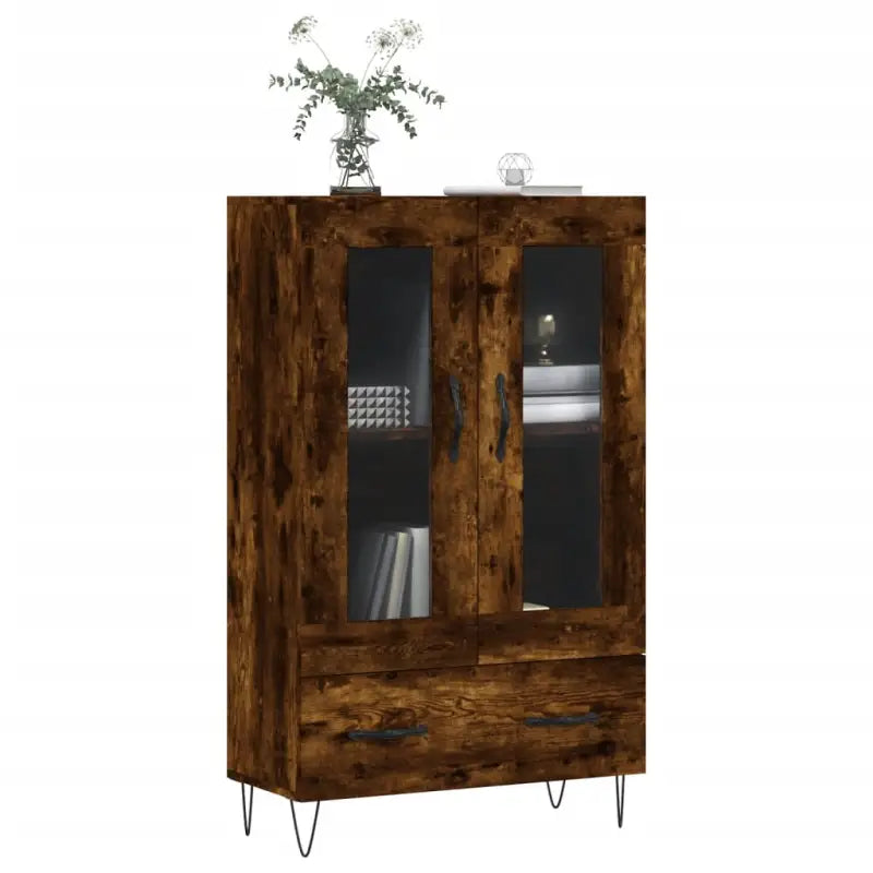 Hoge kast met metalen poten uit bewerkt hout voor moderne charme - Dressoirs & buffetkasten