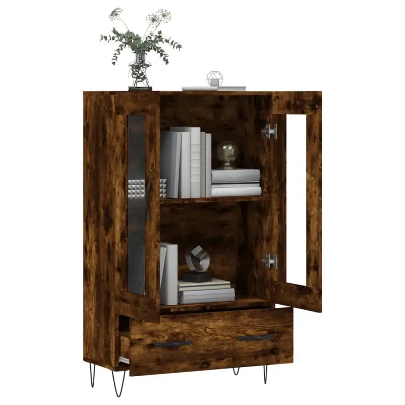 Hoge kast met metalen poten uit bewerkt hout voor moderne charme - Dressoirs & buffetkasten