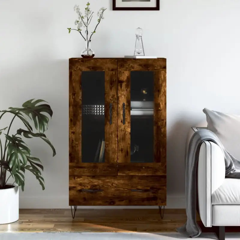 Hoge kast met metalen poten uit bewerkt hout voor moderne charme - Gerookt eiken / 1 - Dressoirs & buffetkasten