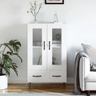 Hoge kast met metalen poten uit bewerkt hout voor moderne charme - Wit / 1 - Dressoirs & buffetkasten