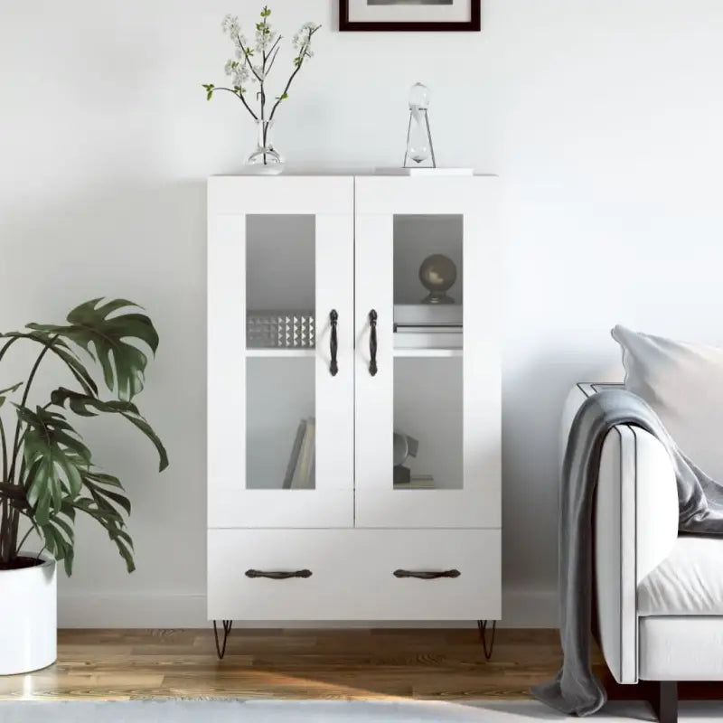 Hoge kast met metalen poten uit bewerkt hout voor moderne charme - Wit / 1 - Dressoirs & buffetkasten