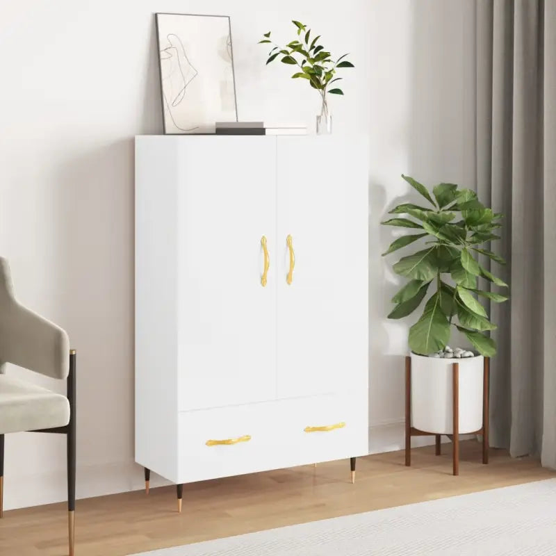Hoge kast met metalen poten van bewerkt hout voor moderne interieurs - Hoogglans wit / 1 - Dressoirs & buffetkasten