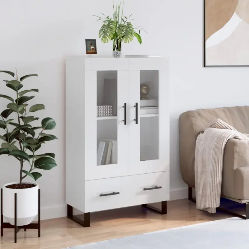 Hoge kast met metalen poten van bewerkt hout voor moderne stijl - Hoogglans wit / 1 - Dressoirs & buffetkasten