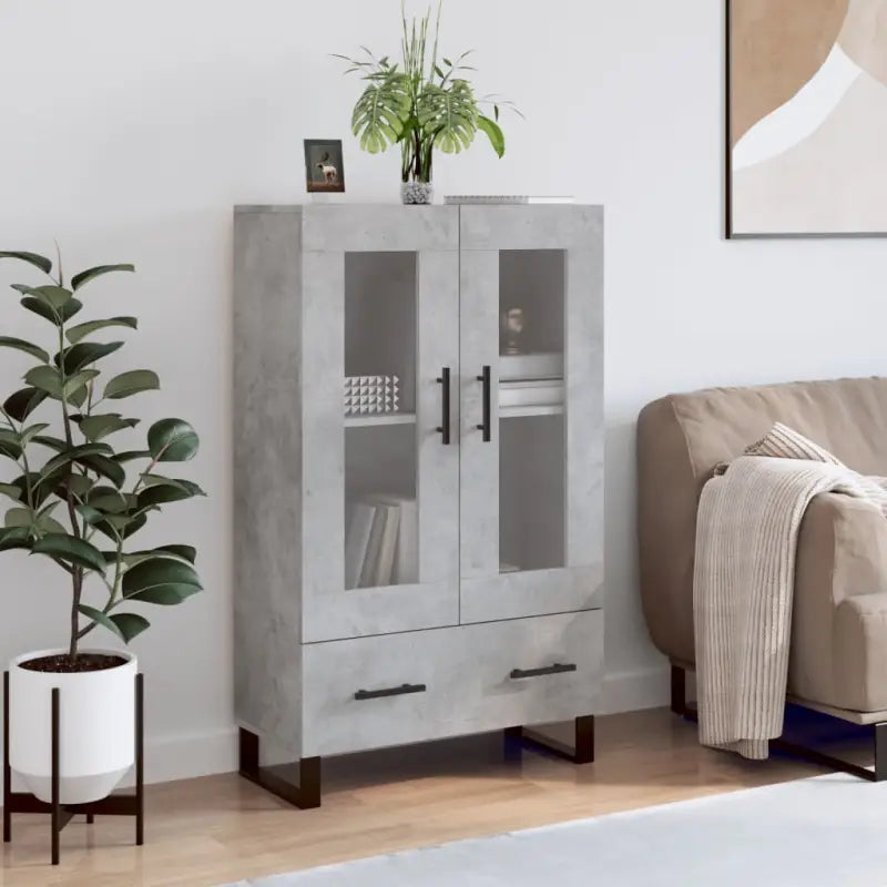 Hoge kast met metalen poten van bewerkt hout voor moderne stijl - Betongrijs / 1 - Dressoirs & buffetkasten