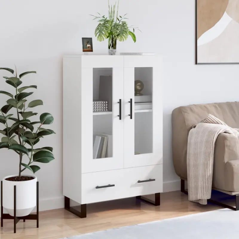 Hoge kast met metalen poten van bewerkt hout voor moderne stijl - Wit / 1 - Dressoirs & buffetkasten