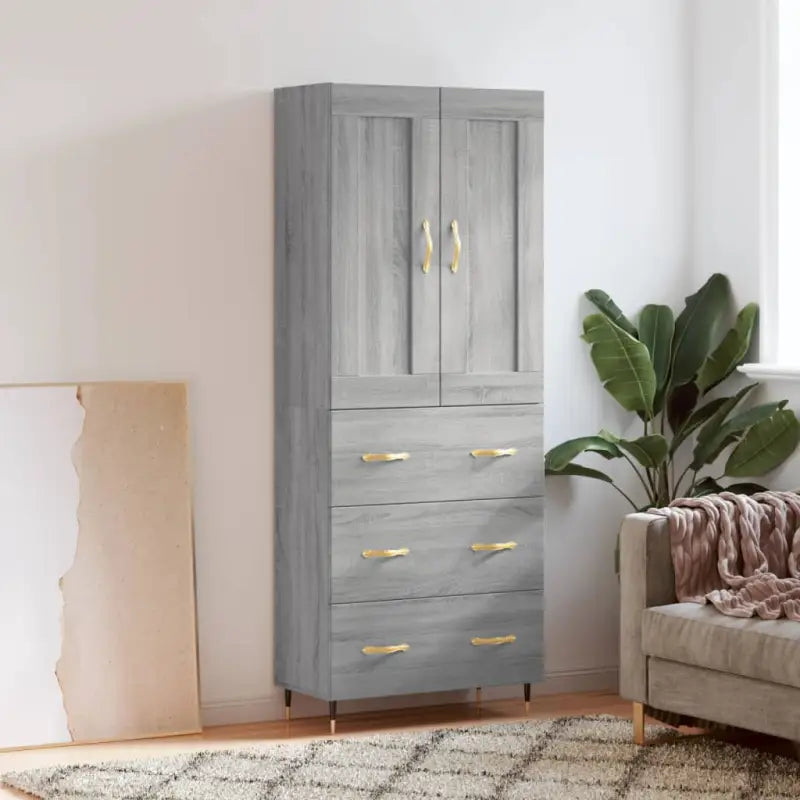 Hoge kast van bewerkt hout in grijs sonoma stijl - Grijs sonoma / 1 / 3 lades - Dressoirs & buffetkasten