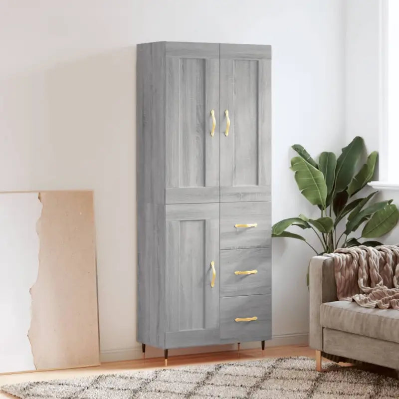 Hoge kast van bewerkt hout in grijs sonoma stijl - Grijs sonoma / 1 / 1 houten deur 3 lades - Dressoirs & buffetkasten