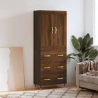 Hoge kast van bewerkt hout in grijs sonoma stijl - bruin eikenkleur / 1 / 3 lades - Dressoirs & buffetkasten