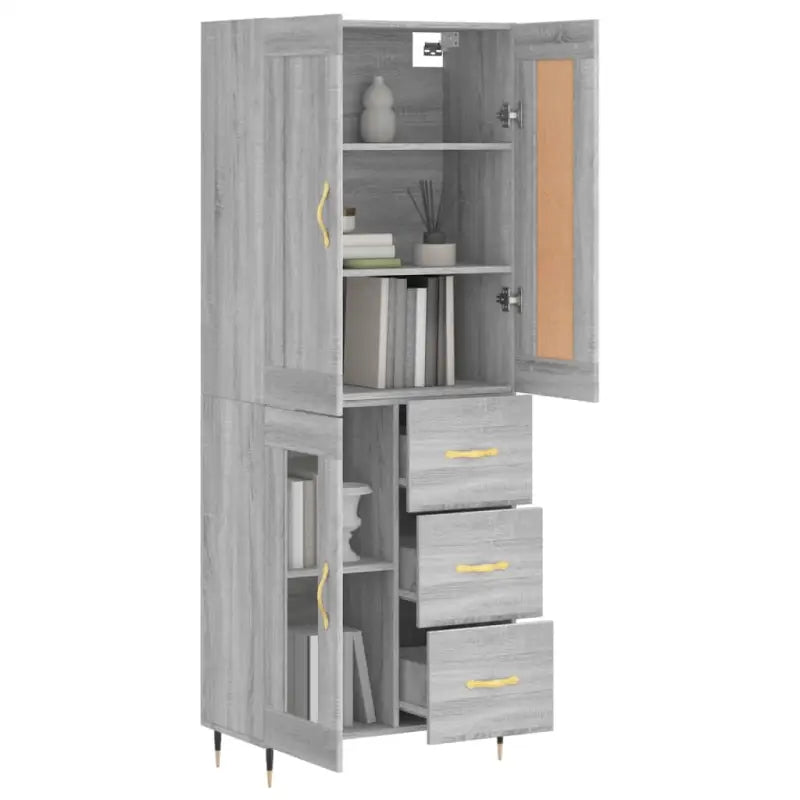 Hoge kast van bewerkt hout in grijs sonoma stijl - Dressoirs & buffetkasten