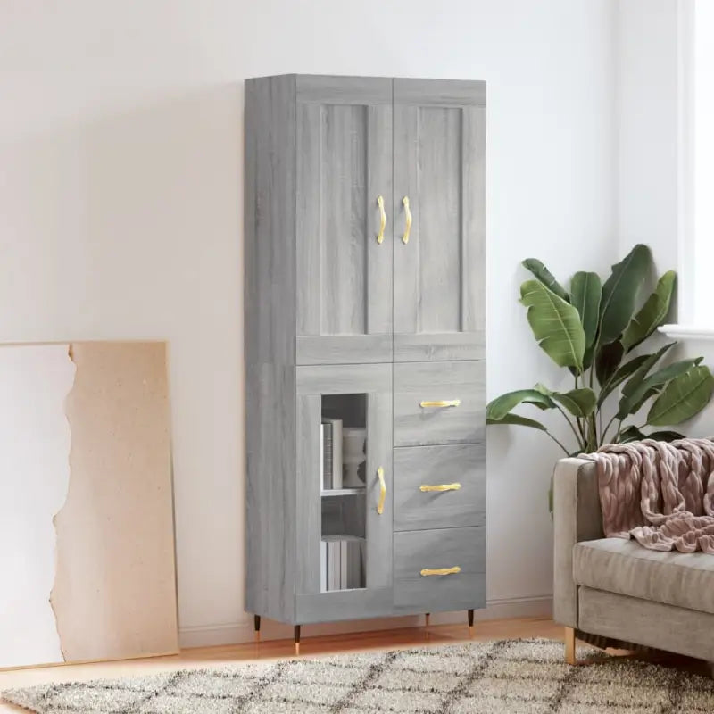 Hoge kast van bewerkt hout in grijs sonoma stijl - Dressoirs & buffetkasten
