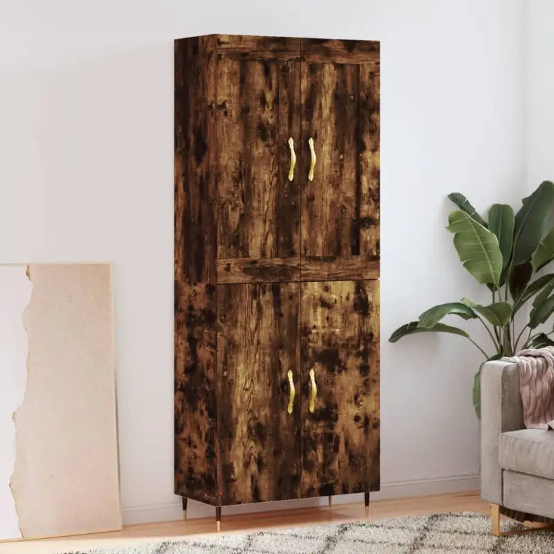 Hoge kast van bewerkt hout in grijs sonoma stijl - Gerookt eiken / 1 / 2 deuren - Dressoirs & buffetkasten