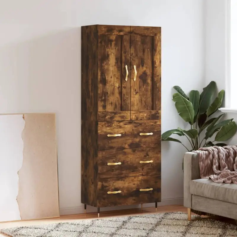 Hoge kast van bewerkt hout in grijs sonoma stijl - Gerookt eiken / 1 / 3 lades - Dressoirs & buffetkasten