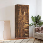 Hoge kast van bewerkt hout in grijs sonoma stijl - Gerookt eiken / 1 / 1 deur 3 lades - Dressoirs & buffetkasten