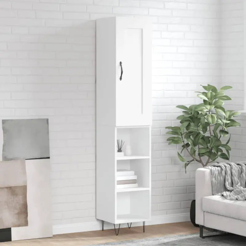 Hoge kast van bewerkt hout in hoogglans wit met charme - Wit / 1 / 3 schappen - Dressoirs & buffetkasten