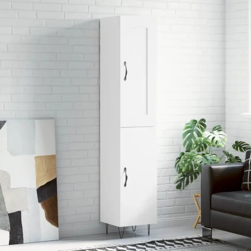 Hoge kast van bewerkt hout in hoogglans wit met charme - Wit / 1 / 1 deur - Dressoirs & buffetkasten