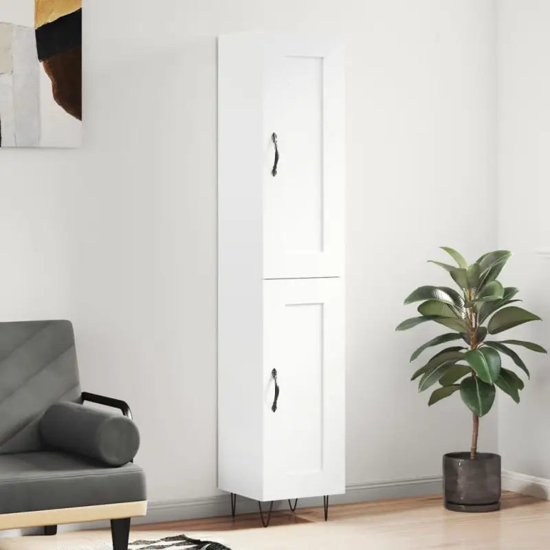 Hoge kast van bewerkt hout in hoogglans wit met charme - Hoogglans wit / 1 / 1 houten deur - Dressoirs & buffetkasten