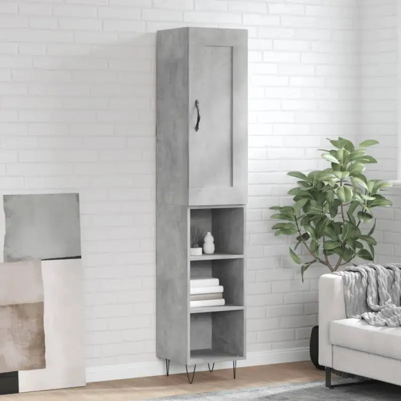 Hoge kast van bewerkt hout in hoogglans wit met charme - Betongrijs / 1 / 3 schappen - Dressoirs & buffetkasten