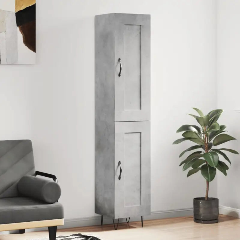 Hoge kast van bewerkt hout in hoogglans wit met charme - Betongrijs / 1 / 1 houten deur - Dressoirs & buffetkasten