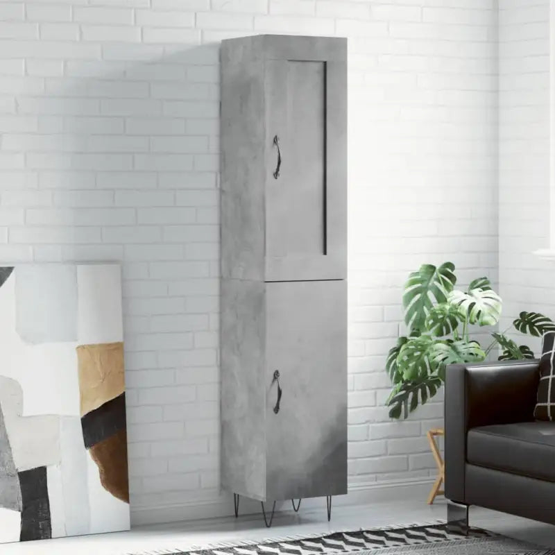 Hoge kast van bewerkt hout in hoogglans wit met charme - Betongrijs / 1 / 1 deur - Dressoirs & buffetkasten