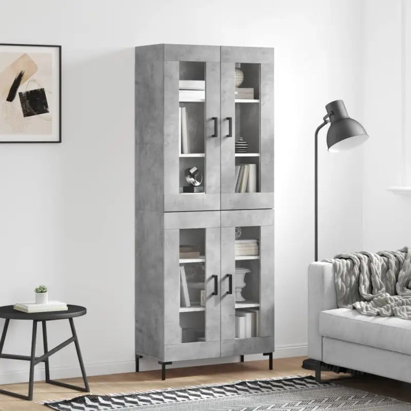 Hoge kast van bewerkt hout met charme en duurzame kwaliteit - Betongrijs / 1 / 2 glazen deuren - Dressoirs &