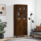 Hoge kast van bewerkt hout met charme en duurzame kwaliteit - bruin eikenkleur / 1 / 1 deur 3 lades - Dressoirs &