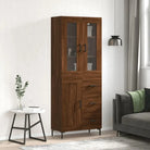 Hoge kast van bewerkt hout met charme en duurzame kwaliteit - bruin eikenkleur / 1 / 1 houten deur 3 lades - Dressoirs