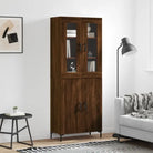 Hoge kast van bewerkt hout met charme en duurzame kwaliteit - bruin eikenkleur / 1 / 2 deuren - Dressoirs & buffetkasten