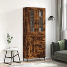 Hoge kast van bewerkt hout met charme en duurzame kwaliteit - Gerookt eiken / 1 / 1 houten deur 3 lades - Dressoirs &