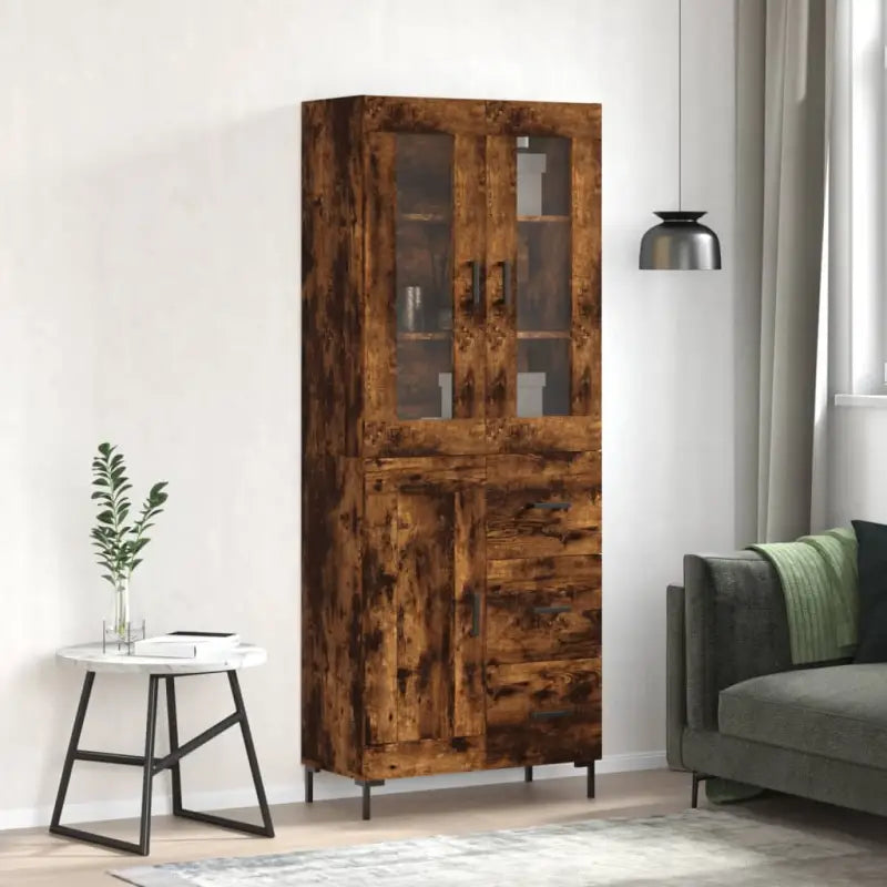 Hoge kast van bewerkt hout met charme en duurzame kwaliteit - Gerookt eiken / 1 / 1 houten deur 3 lades - Dressoirs &