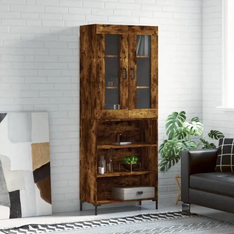 Hoge kast van bewerkt hout met charme en duurzame kwaliteit - Gerookt eiken / 1 / 3 schappen - Dressoirs & buffetkasten