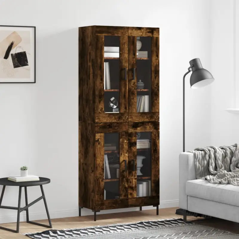 Hoge kast van bewerkt hout met charme en duurzame kwaliteit - Gerookt eiken / 1 / 2 glazen deuren - Dressoirs &