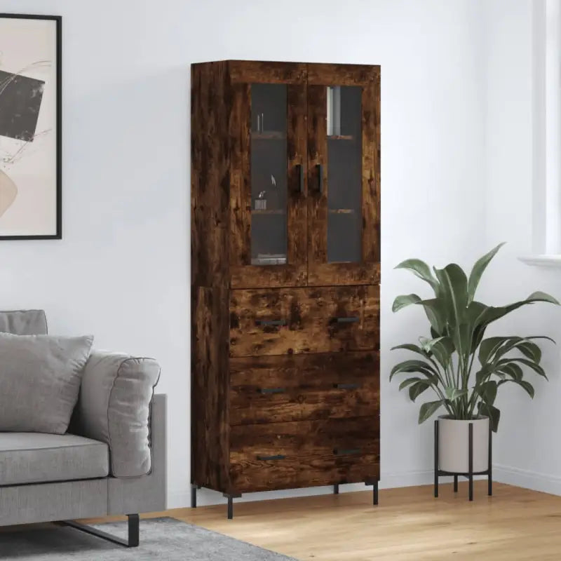 Hoge kast van bewerkt hout met charme en duurzame kwaliteit - Gerookt eiken / 1 / 3 lades - Dressoirs & buffetkasten
