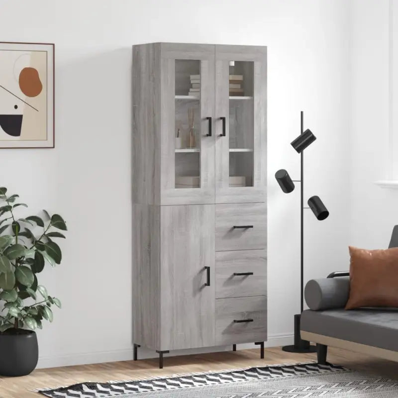 Hoge kast van bewerkt hout met charme en duurzame kwaliteit - Grijs sonoma / 1 / 1 deur 3 lades - Dressoirs &