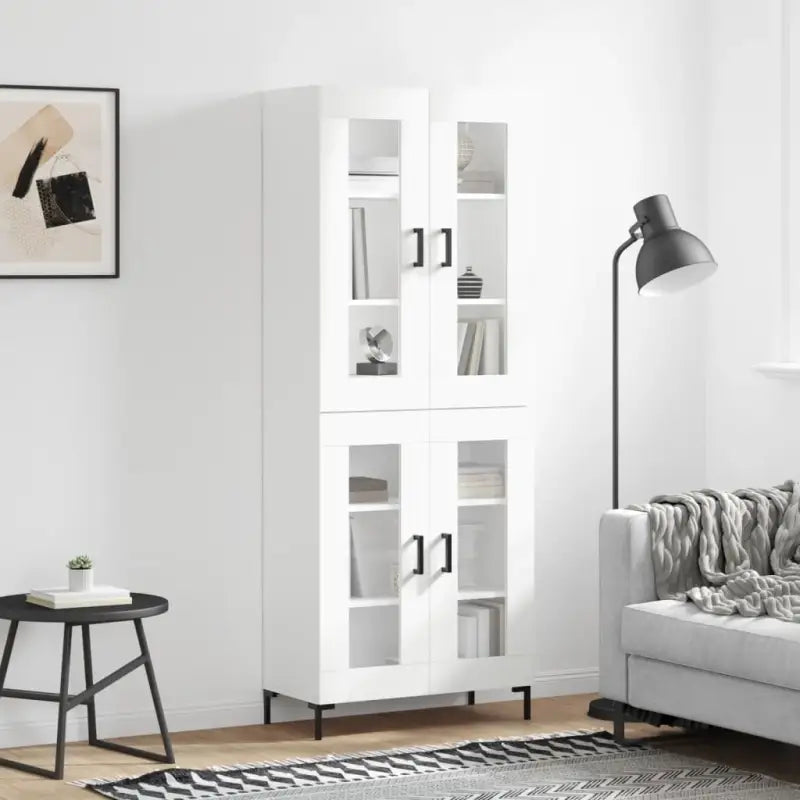Hoge kast van bewerkt hout met charme en duurzame kwaliteit - Wit / 1 / 2 glazen deuren - Dressoirs & buffetkasten