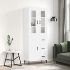 Hoge kast van bewerkt hout met charme en duurzame kwaliteit - Wit / 1 / 1 houten deur 3 lades - Dressoirs & buffetkasten