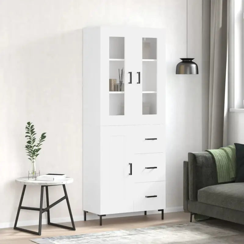 Hoge kast van bewerkt hout met charme en duurzame kwaliteit - Wit / 1 / 1 houten deur 3 lades - Dressoirs & buffetkasten