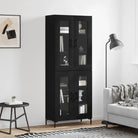 Hoge kast van bewerkt hout met charme en duurzame kwaliteit - Zwart / 1 / 2 glazen deuren - Dressoirs & buffetkasten