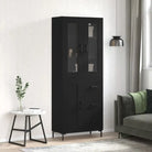 Hoge kast van bewerkt hout met charme en duurzame kwaliteit - Zwart / 1 / 1 houten deur 3 lades - Dressoirs &