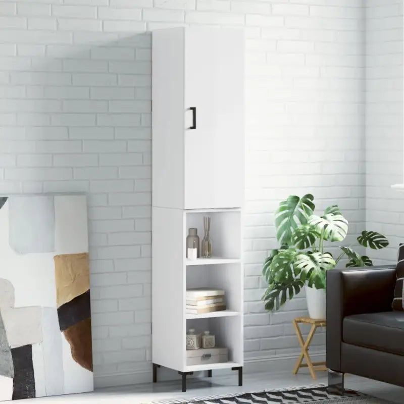 Hoge kast van bewerkt hout met duurzame charme en stijlvolle uitstraling - Hoogglans wit / 1 / 3 schappen - Dressoirs &