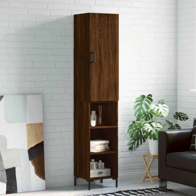 Hoge kast van bewerkt hout met duurzame charme en stijlvolle uitstraling - bruin eikenkleur / 1 / 3 schappen