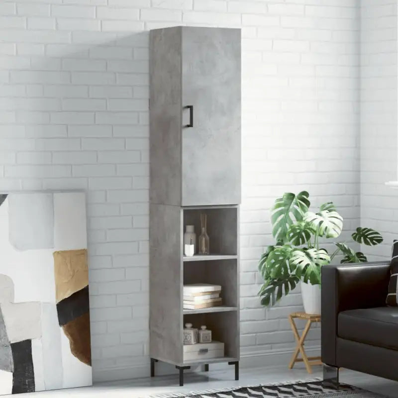 Hoge kast van bewerkt hout met duurzame charme en stijlvolle uitstraling - Betongrijs / 1 / 3 schappen - Dressoirs &