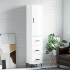 Hoge kast van bewerkt hout met duurzame charme en stijlvolle uitstraling - Hoogglans wit / 1 / 3 lades - Dressoirs &